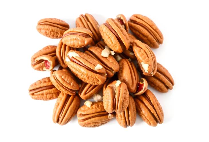 Peeled Pecans A Crunchy Snack on White Canvas